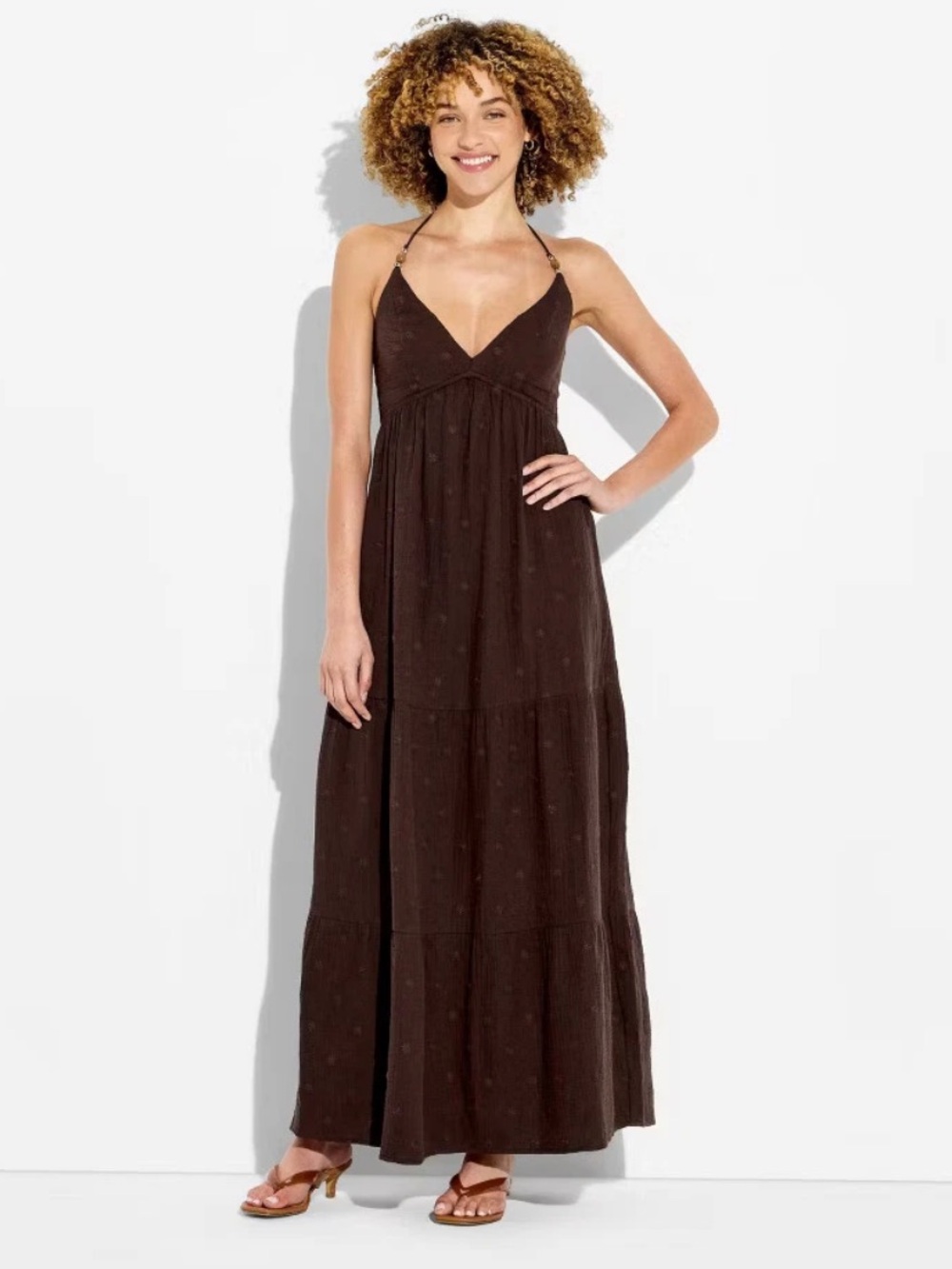 NWT women’s maxi halter dress dark brown flowy gauze size S